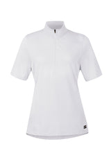 Flat lay of the Kerrits Ice Fil® Lite Short Sleeve Riding Shirt in White, presenting the front profile with zip collar.