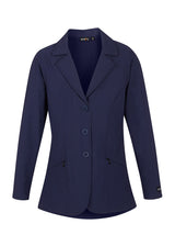 Flat lay of the coat, front side up, emphasizing the zippered front, pockets, and overall design