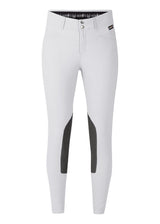 Flat lay of the breeches, front side up, detailing the tailored fit and functional design elements