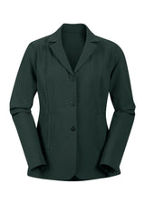 Stretch Competitor Koat in green laid flat, front view, displaying the hidden front zipper, snap closures, and sleek design
