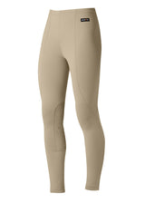 Flat lay of the riding tight, front side up, displaying the knee patches, waistband, and overall design