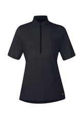 Flat lay of the Kerrits Ice Fil® Lite Short Sleeve Riding Shirt in Black, presenting the front profile with zip collar.