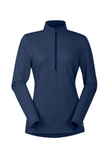 Flat lay of the Kerrits Ice Fil® Lite Long Sleeve Riding Shirt in Navy, presenting the front profile with zip collar.