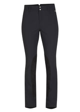 Flat lay of the Dynamic™ Extended Knee Patch Bootcut Breech in Black, presenting the streamlined front design and knee patch placement.